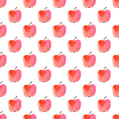 Red fruits illustration. Watercolor apples seamless pattern isolated on white background. Fruits background for fabric, wrapping, wallpaper design.