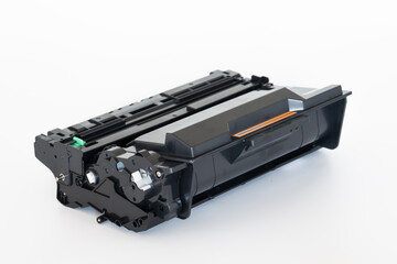 Laser printer drum and toner cartridge on white background