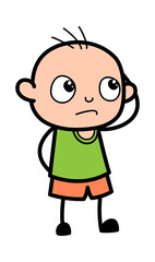Cartoon Bald Boy thinking in Confusion