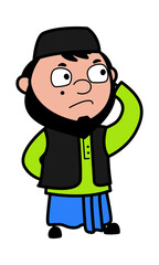Cartoon Muslim Man thinking in Confusion