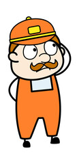Cartoon Delivery Man thinking in Confusion