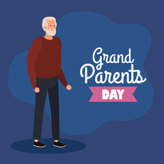 happy grand parents day, with cute grandfather and lettering decoration of best grand parents