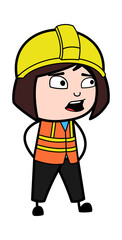 Worried Cartoon Lady Engineer Talking