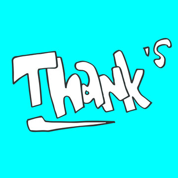 Thank's card. Typography, Lettering, Handwritten, vector for greeting on blue background.