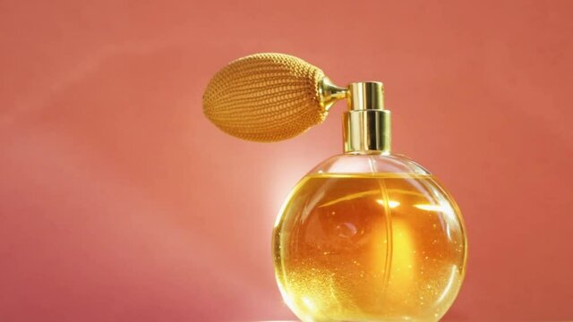 Golden perfume bottle and light flares, chic fragrance scent as luxury product for cosmetic and beauty brand, stock footage