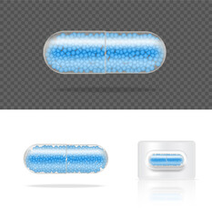 Mock up Realistic Transparent Pill Medicine Capsule Panel on White Background Vector Illustration. Tablets Medical and Health Concept.