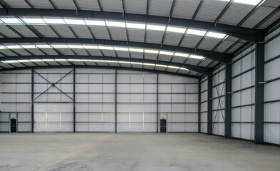 Metal warehouse wall with concrete floor