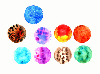 Multicolored watercolor circles. Abstract illustrations on a white background
