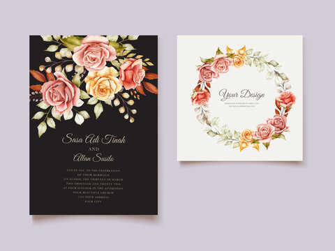 watercolor autumn roses wedding invitation card