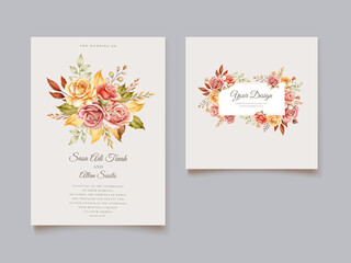 watercolor autumn roses wedding invitation card