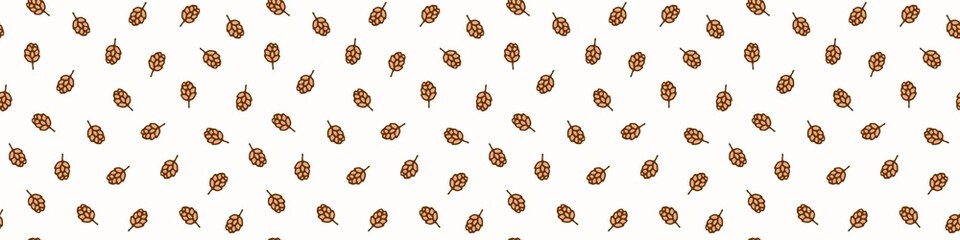 seamless texture of hops. Texture seamless pattern of many colored natural flowers of hop plants for beer hops for brewing. Hops seamless pattern, hand drawing, doodle style. Outline repeating texture