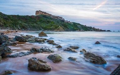 Ghajn Tuffieha; one of Malta's most well-known panoramic locations, seen from the rocky shore