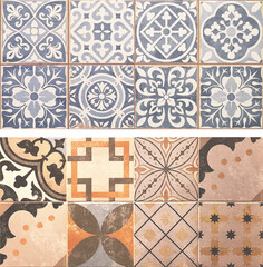 Tile with geometric pattern. Geometric squares. Scandinavian style. Tile decor.
