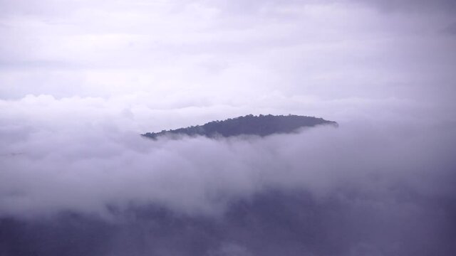 Mountain and cliff edge in the fog of Pha Mo E Dang cliff, Thailand	