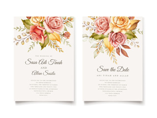 watercolor autumn roses wedding invitation card