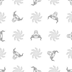 Obraz premium Bull pattern. Decorative animal head. Vector illustration. Symbol of the year. Silhouette. Vintage stylish buffalo. Christmas background. Suitable for textiles, wrapping paper, fabrics, banners.