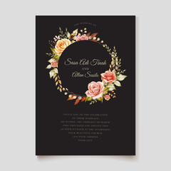 watercolor autumn roses wedding invitation card