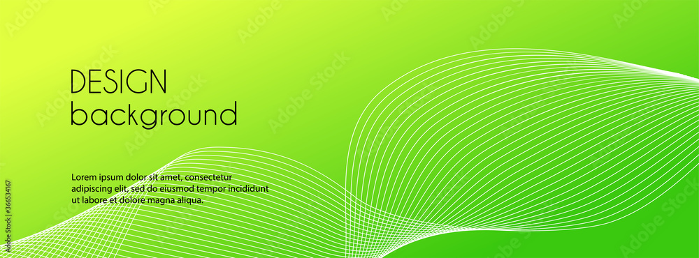 Wall mural green abstract vector minimal background. dynamic wavy line. web banner template