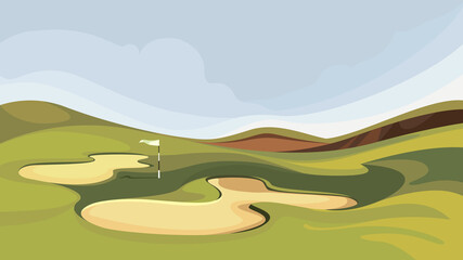 Golf course with sand traps. Illustration of outdoor sport.