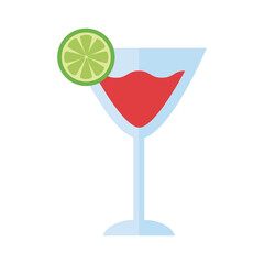 cup with cocktail drink and lemon fruit flat style icon