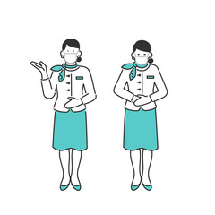 マスクをつけてお辞儀をする案内の女性のイラスト素材