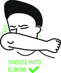sneeze into elbow icon. corona virus prevention icon 