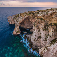 Blue Grotto on a cloudy evening at Golden Hour