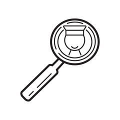 Lecturer icon vector. Online search symbol. Business presentation in outline style. Magnifying glass with presenter, teacher sign. Remote work, distance education, e-learning illustrations