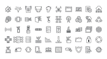Big data line style icon set vector design