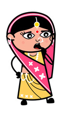 Worried Cartoon Indian Woman Thinking