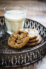 Oat milk with homemade vegan chocolate chip cookies 