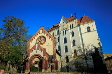 Fototapeta na wymiar panoramic view on oldest catholic church of St. John the Baptist in city Lviv, Ukraine
