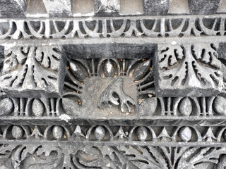 Fragment of grey marble background with pattern in the Ancient city of Perge near Antalya, Turkey