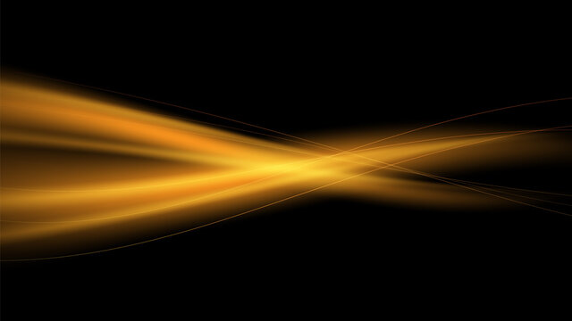 Vector abstract background with yellow-orange and gold waves on a black background. Magic flame, warm air flows for banner or cover.