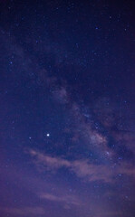 blue night sky milky way and star on dark background.Universe filled with stars, nebula and galaxy with noise and grain