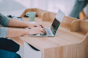 Fototapeta premium Asian man business use computer working from home