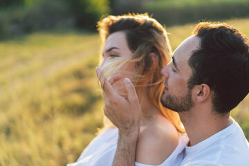 Happy and young couple in outdoors