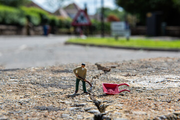 Road works with a miniature worker in Scotland