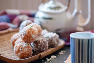 Traditional Thai’s doughnut balls in the basket