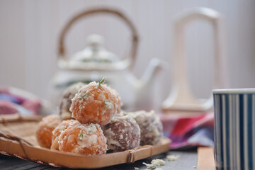 Traditional Thai’s doughnut balls in the basket