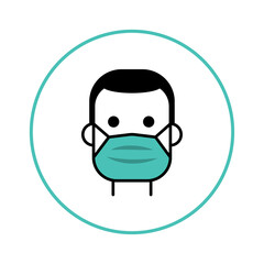 Man in face mask line icon, vector pictogram of pandemic virus prevention. Protection wear from coronavirus, air pollution, dust, flu illustration. Sign for medical equipment store. Wear your mask.