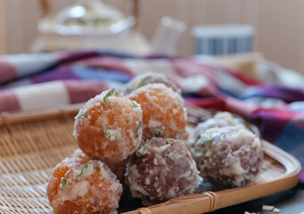 Traditional Thai’s doughnut balls in the basket