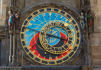 A view of the historic Prague Astronomical Clock in the city of Prague, Czech Republic.
