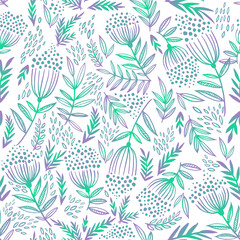 Fototapeta na wymiar Seamless pattern with hand-drawn rowan branches. Boho style illustration. The pattern can be used in fabric prints, wrapping