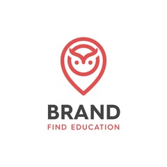 illustration of owl design logos and location pins for educational applications, with a touch of modern style and logo design lines