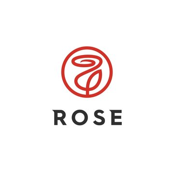 Illustration of a red rose flower design logo with a touch of fancy lines