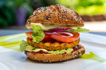 Fresh tasty meat free vegetarian burger made from high quality organic ingredients