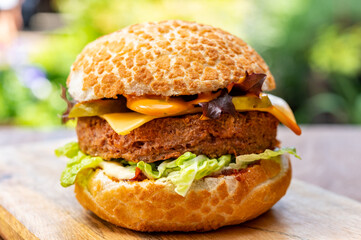 Fresh tasty meat free vegetarian burger made from high quality organic ingredients