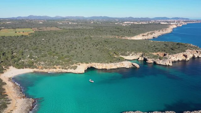 The Cala Varques lagoon in Mallorca, view from the drone