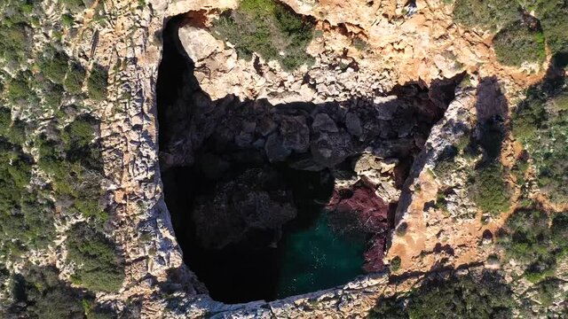 The Cala Varques lagoon in Mallorca, view from the drone
